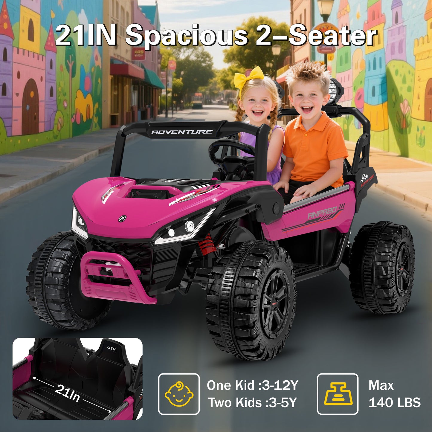 TOKTOO 2 Seater 24V 4WD Ride on UTV, 200W 4 Wheeler Battery Powered Ride on Electric Car for Big Kids