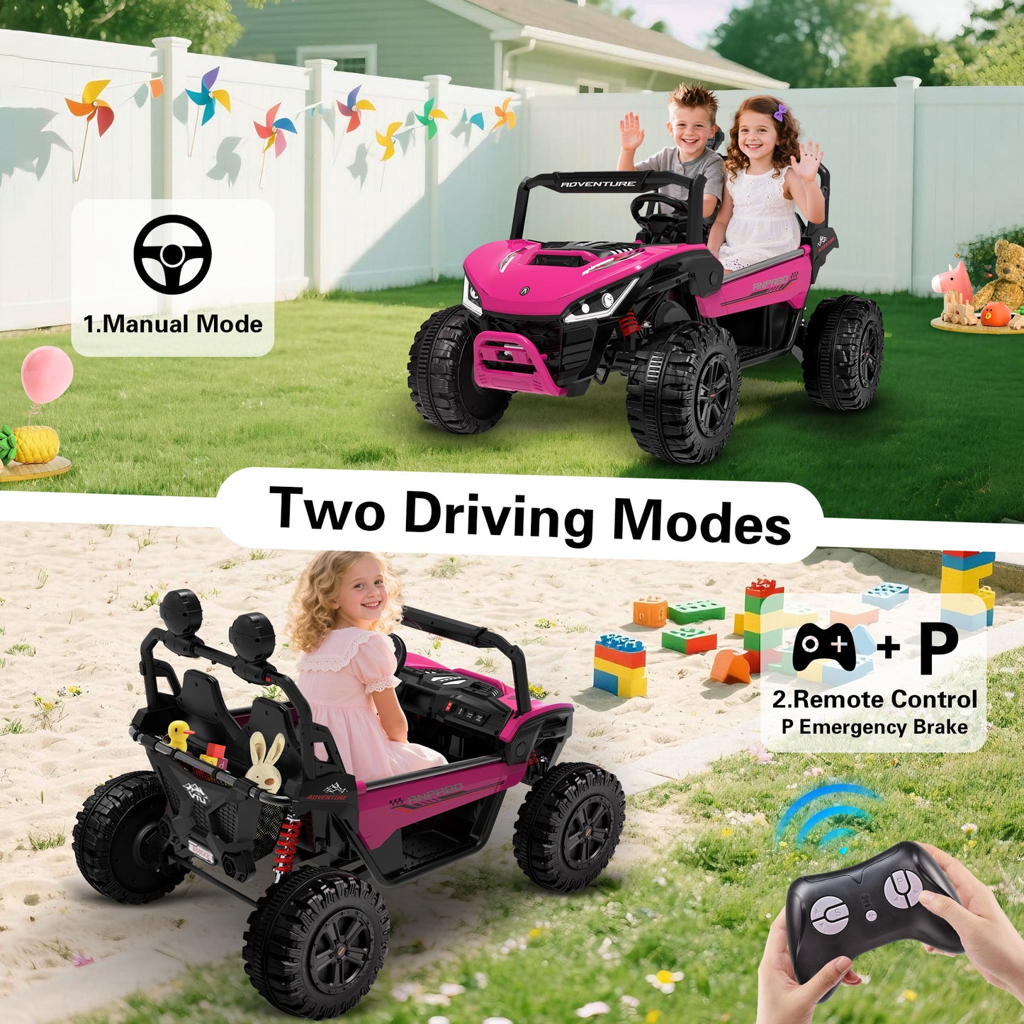 TOKTOO 2 Seater 24V 4WD Ride on UTV, 200W 4 Wheeler Battery Powered Ride on Electric Car for Big Kids