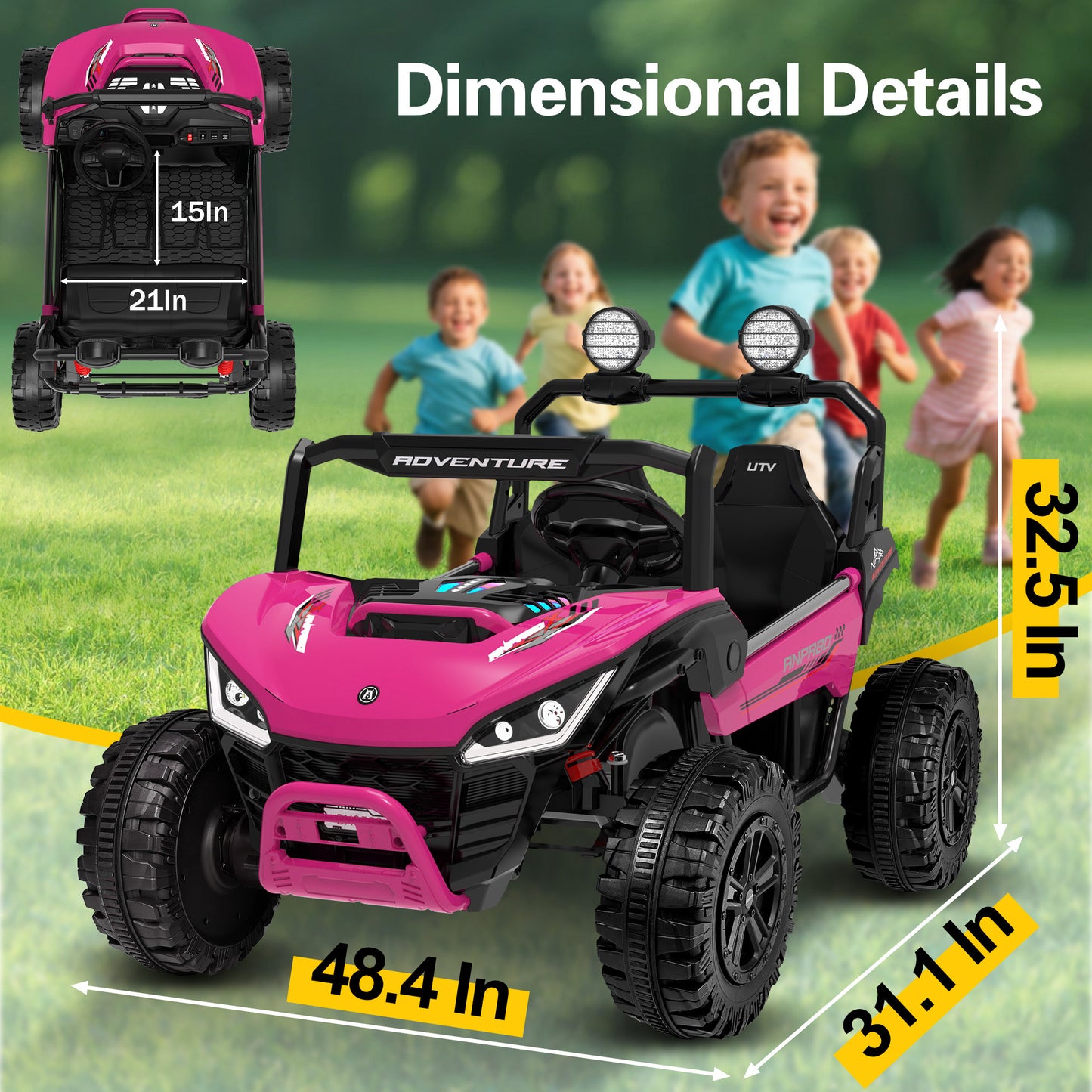 TOKTOO 2 Seater 24V 4WD Ride on UTV, 200W 4 Wheeler Battery Powered Ride on Electric Car for Big Kids