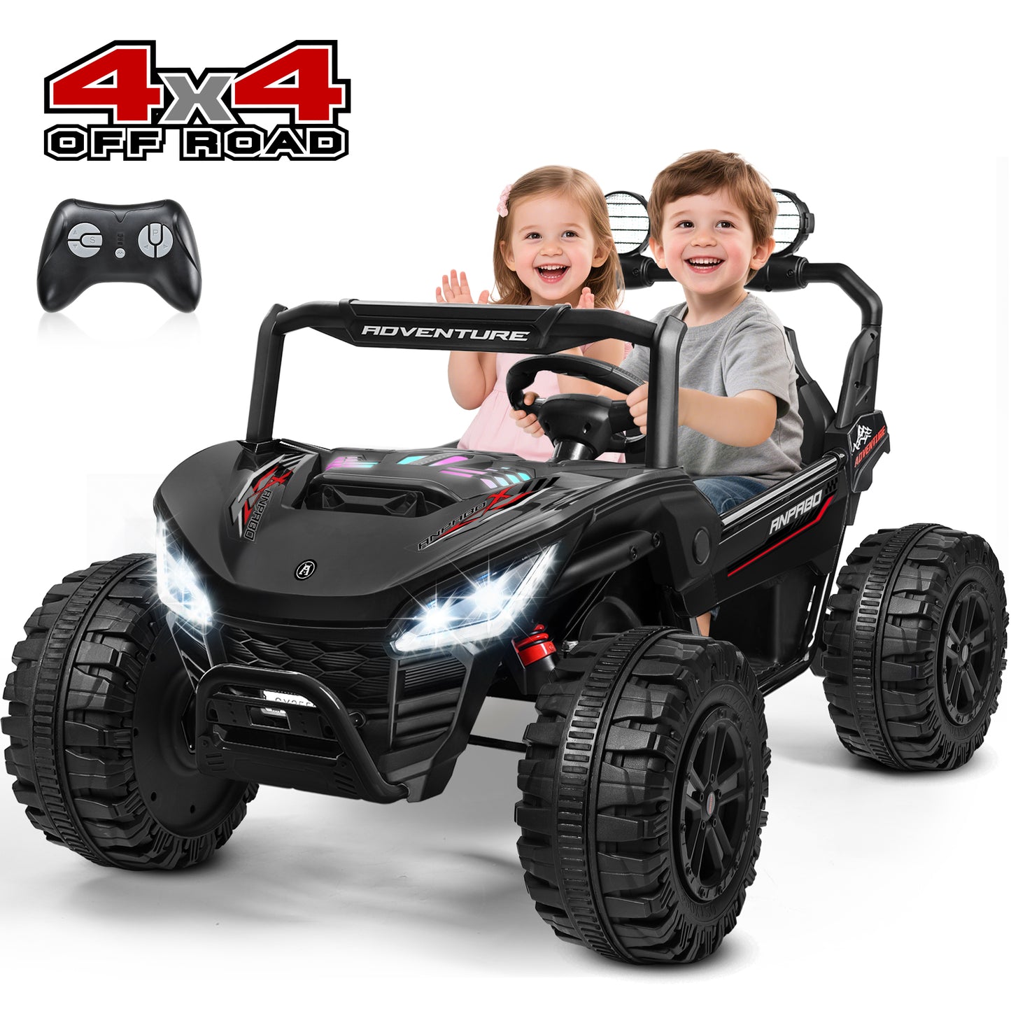 TOKTOO 2 Seater 24V 4WD Ride on UTV, 200W 4 Wheeler Battery Powered Ride on Electric Car for Big Kids