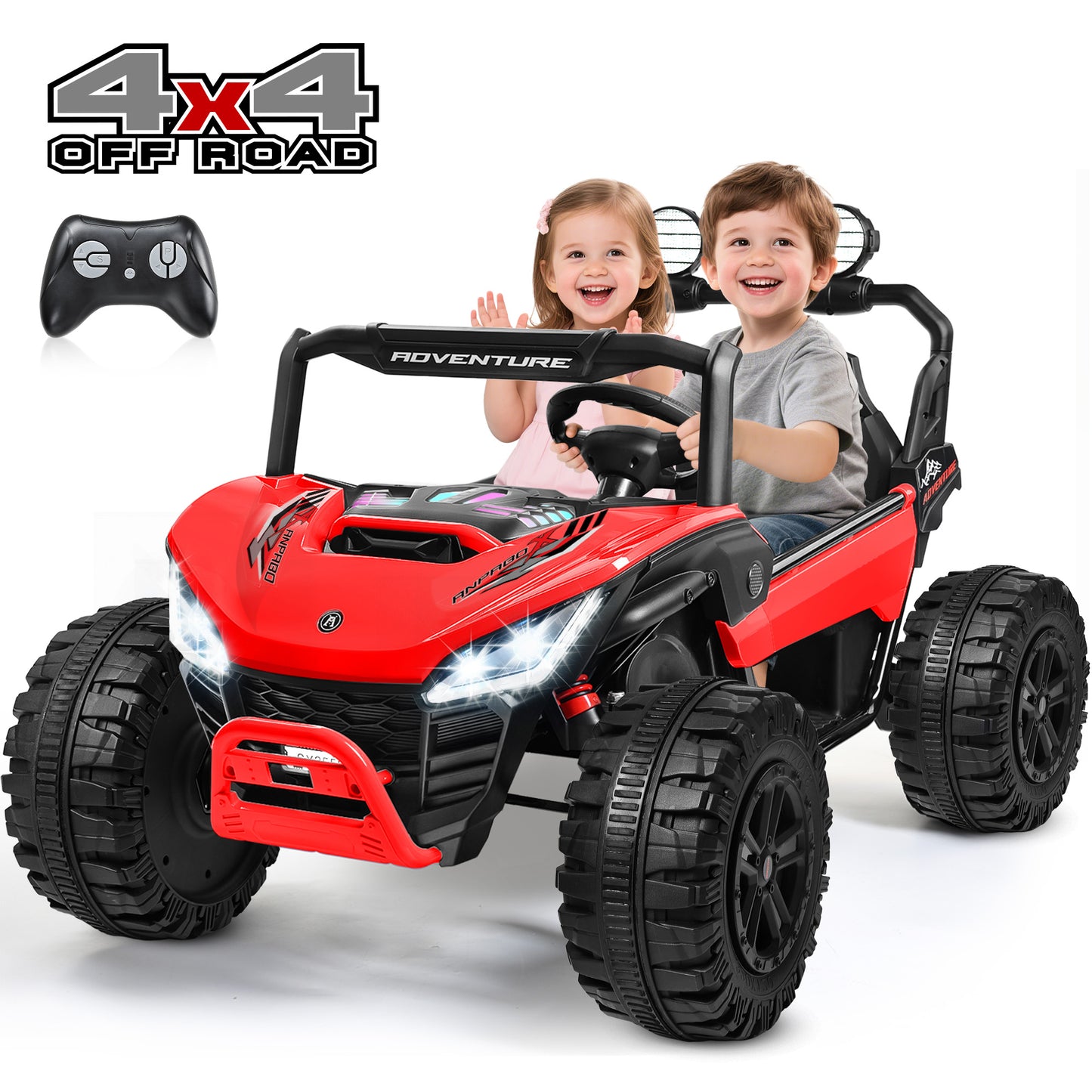 TOKTOO 2 Seater 24V 4WD Ride on UTV, 200W 4 Wheeler Battery Powered Ride on Electric Car for Big Kids