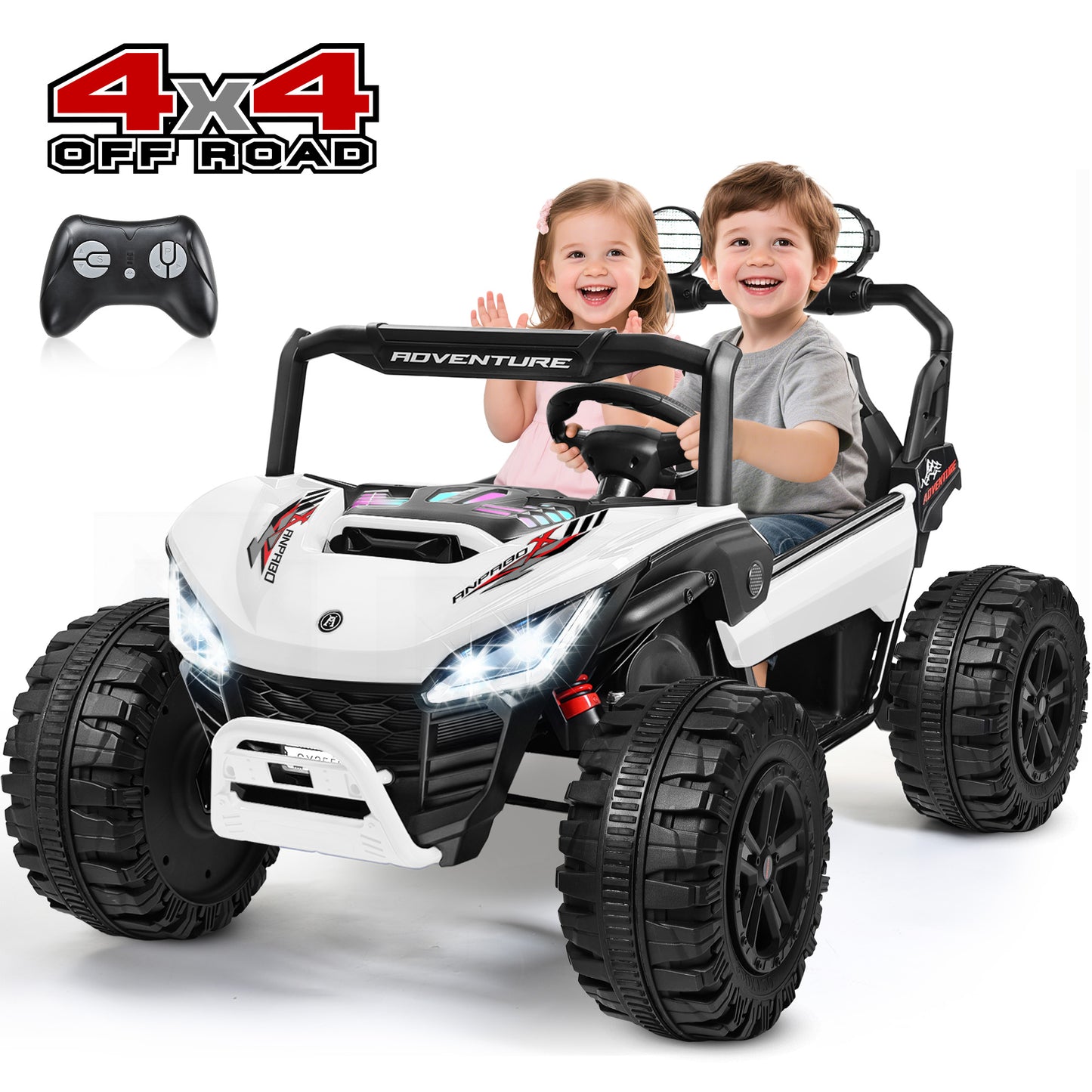 TOKTOO 2 Seater 24V 4WD Ride on UTV, 200W 4 Wheeler Battery Powered Ride on Electric Car for Big Kids