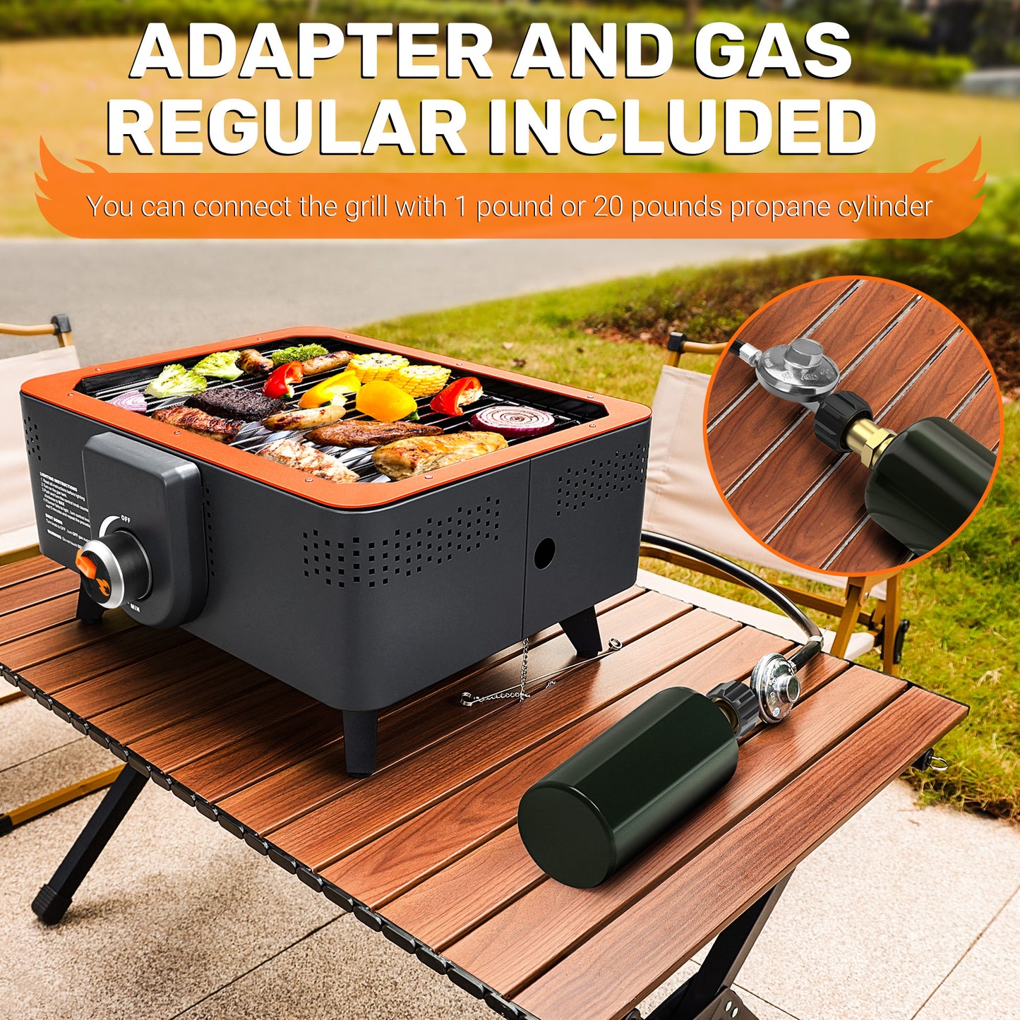 TOKTOO Portable Propane Grill with Gas Regulator & Adaptor, 2 in 1 Tabletop Gas and Charcoal Grill