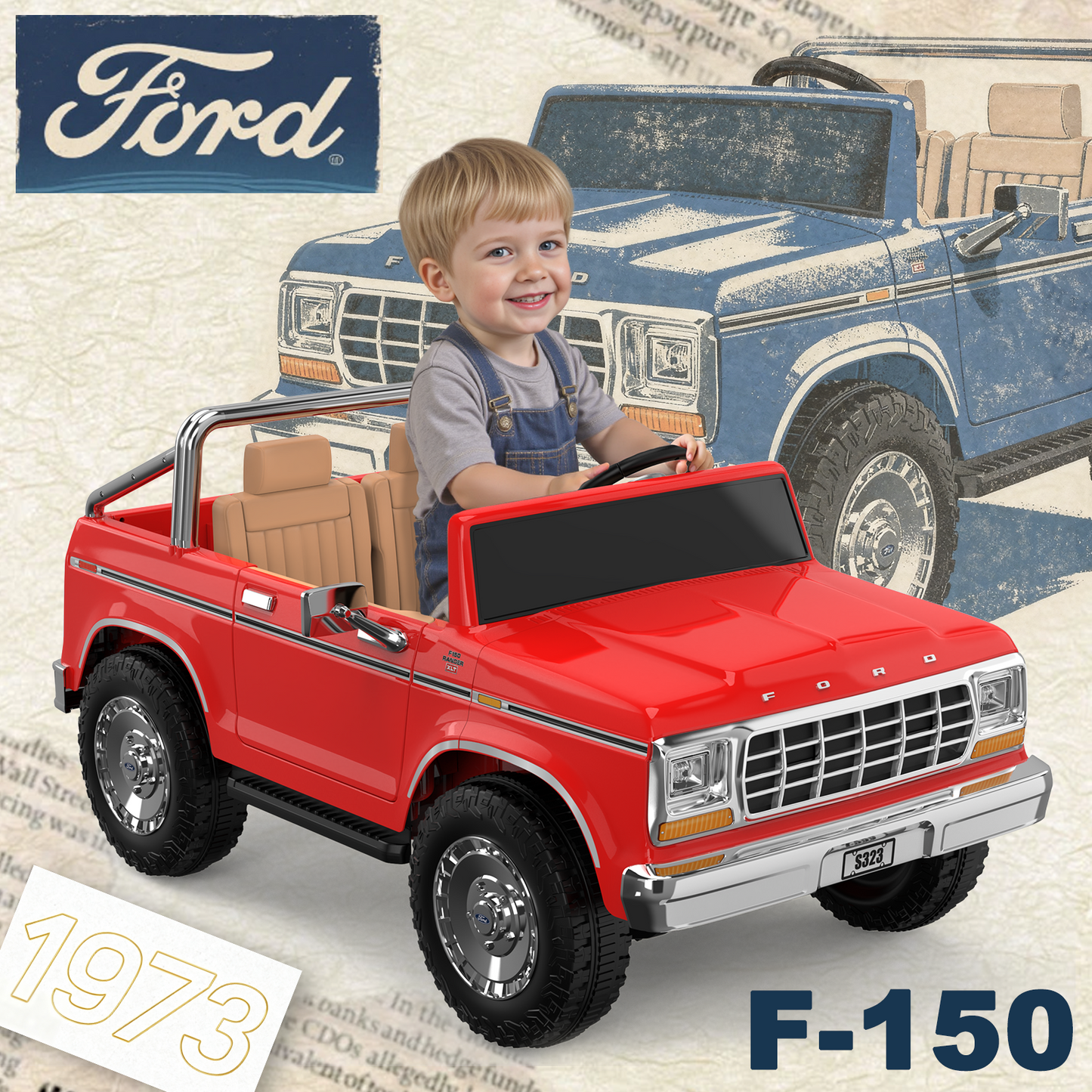 TOKTOO 24V Ride on Dump Truck, Licensed 1973 Ford F-150