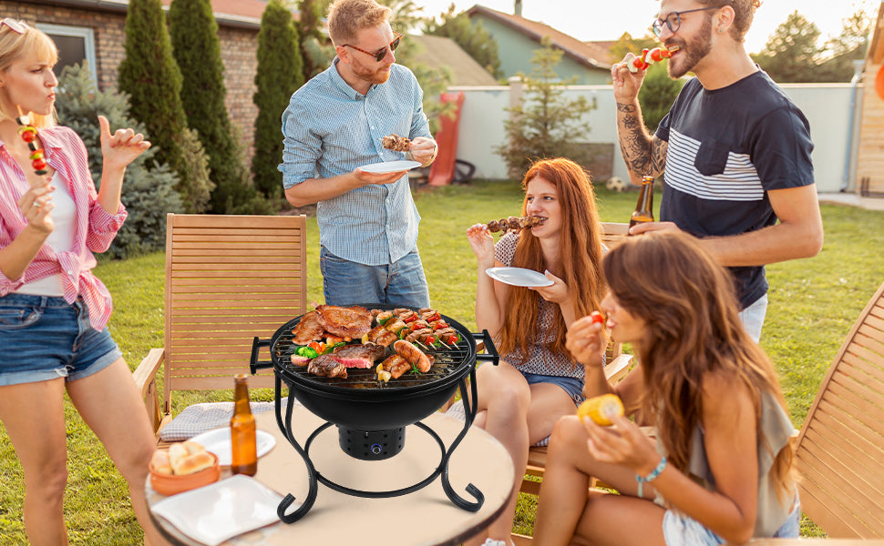 TOKTOO 17 inches Portable Charcoal Grill with Adjustable Fan, 2 in 1 Grill, Versatile Fire Pit for Camping & Outdoor Cooking