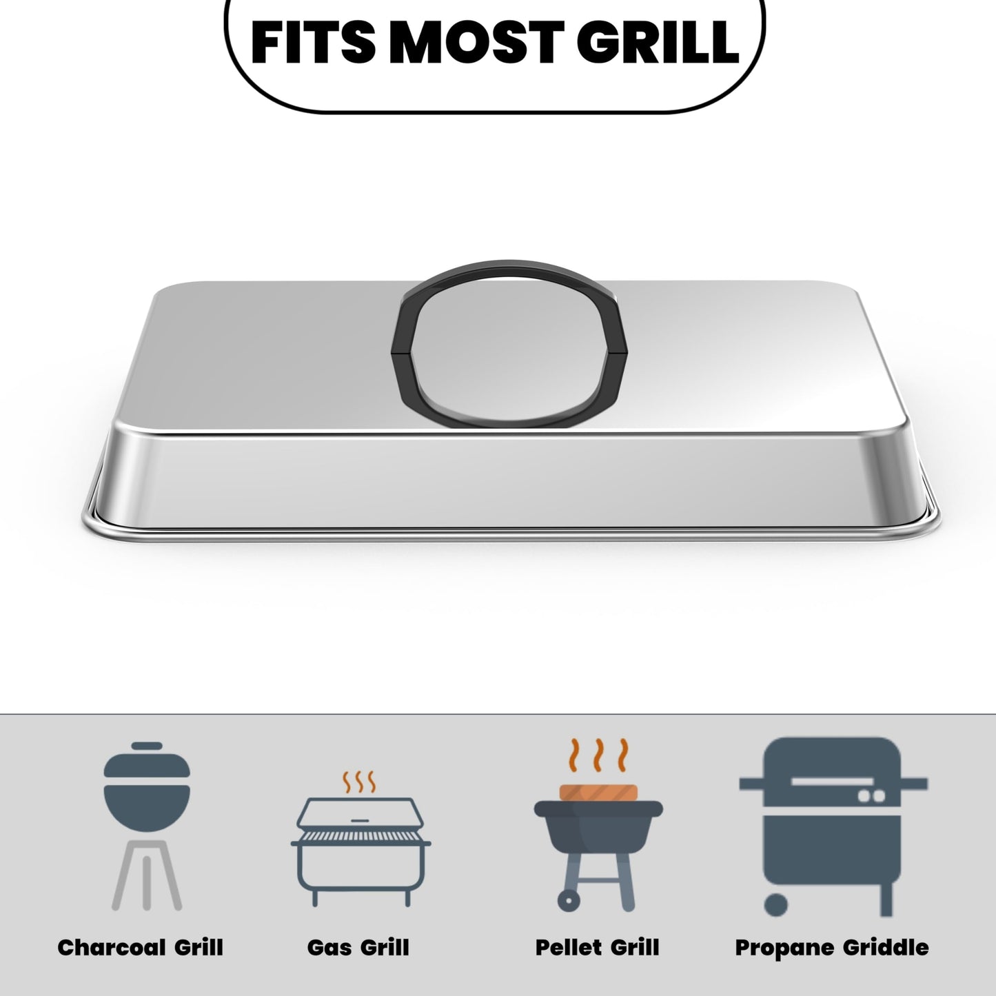 Basting Cover Fit Onto TOKTOO 2 in 1 Gas & Charcoal Grill, Rectangular Stainless Steel Lid with Heat-Resistant Handle, Dishwasher Safe