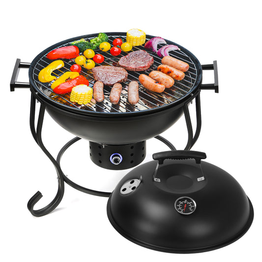 TOKTOO 17 inches Portable Charcoal Grill with Adjustable Fan, 2 in 1 Grill, Versatile Fire Pit for Camping & Outdoor Cooking