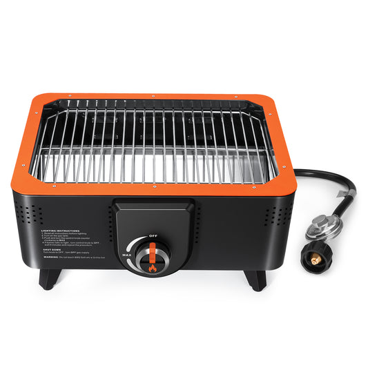 TOKTOO Portable Propane Grill with Gas Regulator & Adaptor, 2 in 1 Grill of Gas and Charcoal Grill, Ideal for Camping, BBQ, Party, Backyard, Patio-Black