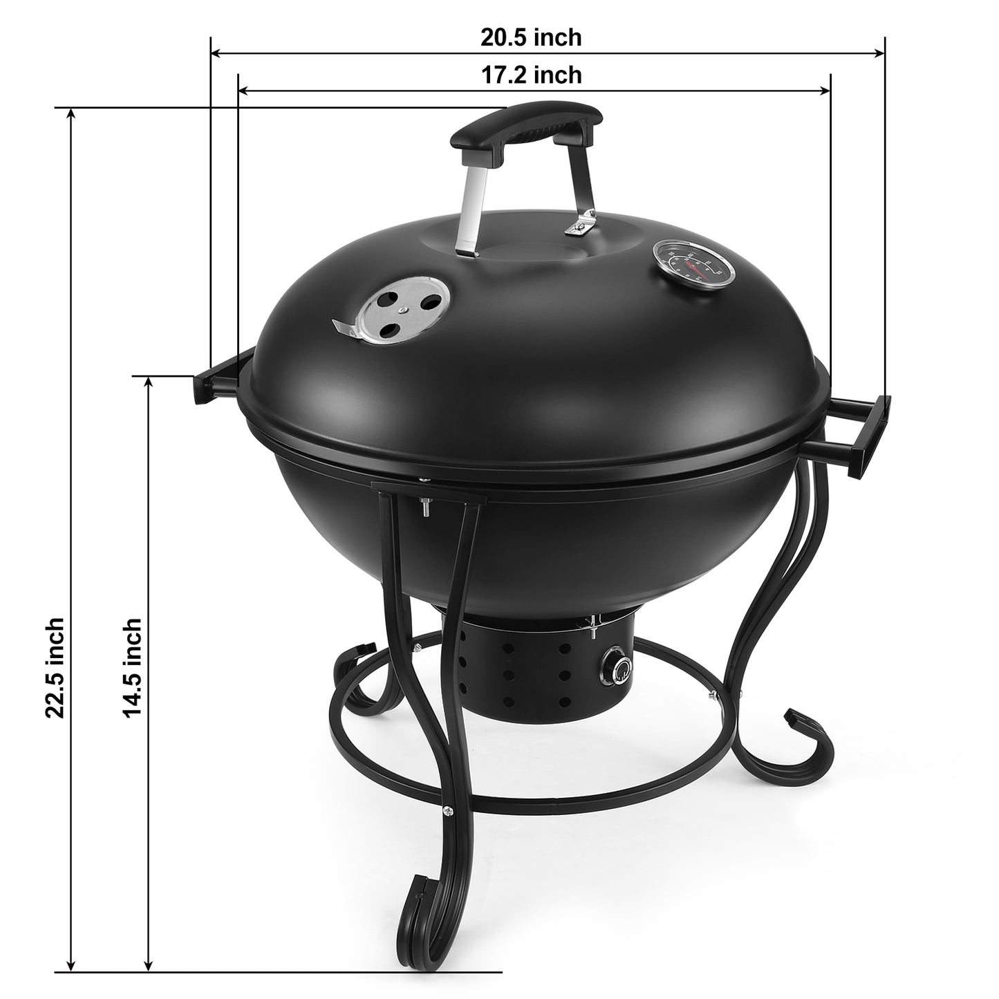 TOKTOO 17 inches Portable Charcoal Grill with Adjustable Fan, 2 in 1 Grill, Versatile Fire Pit for Camping & Outdoor Cooking