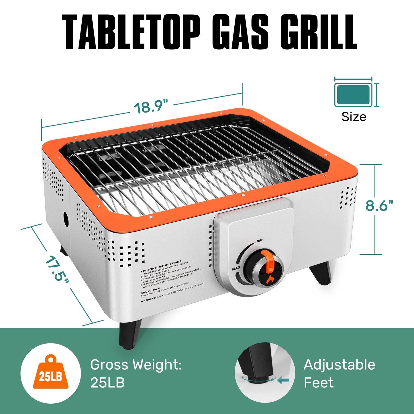 TOKTOO Portable Propane Grill with Gas Regulator & Adaptor, 2 in 1 Tabletop Gas and Charcoal Grill